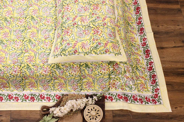 Summer Sunshine Hand Block Print Cotton Bedsheet