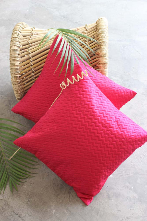 Pop of Pink Quilted Cushion Cover - Set of 2