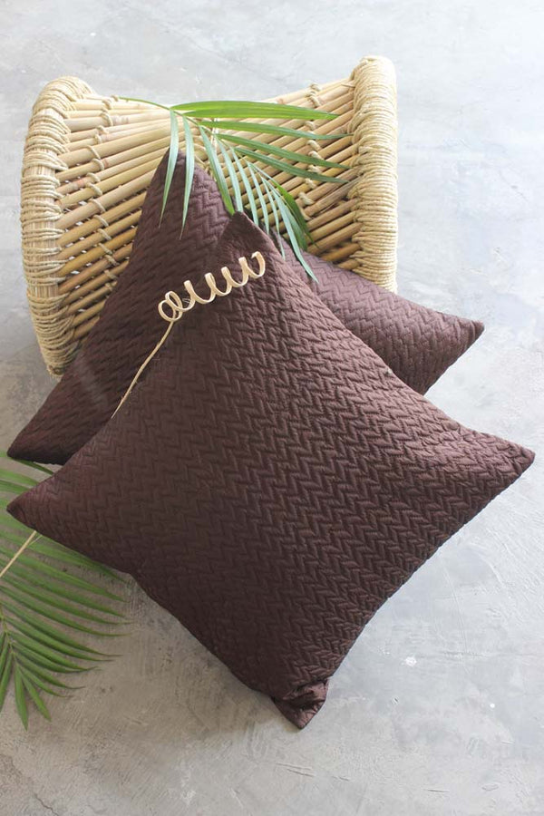 Chocolate Brown Quilted Cushion Covers - Set of 2