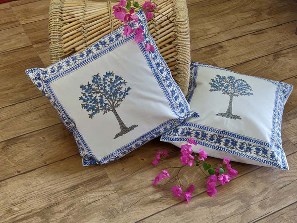 Tree of Life Hand Block Print Cotton Cushion Cover- Set of 2
