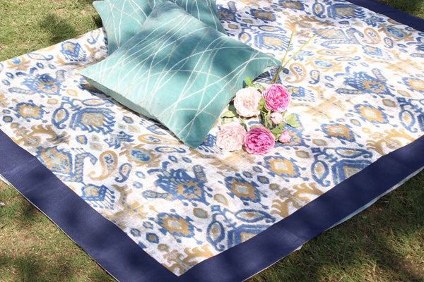 Blue Ikkat Cotton Six Seater Table Cover