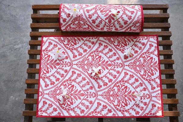 Intricate Red Cotton Table Mats- Set of 6
